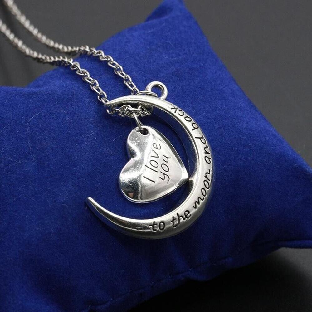 Couple Silver‎ Necklace I Love You Moon Heart Love Clavicle Chain Pendant Choker
